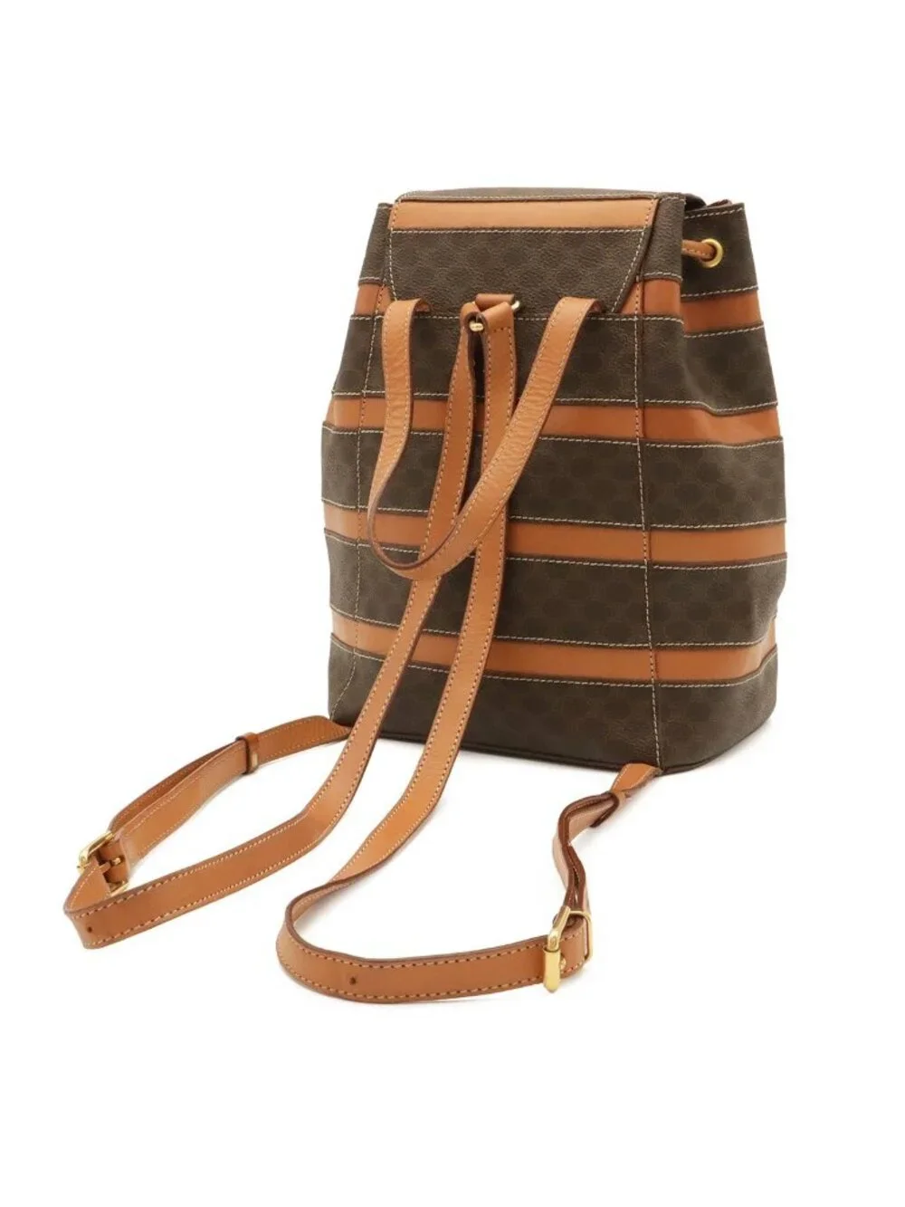 Celine Macadam Backpack Leather Beige Dark Brown Gold